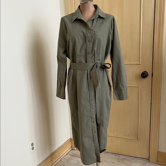 Abercrombie & Fitch Dresses & Skirts - ABERCROMBIE & FITCH Career Preppy 100% Cotton Olive Long SLV Belted Shirtdress M
